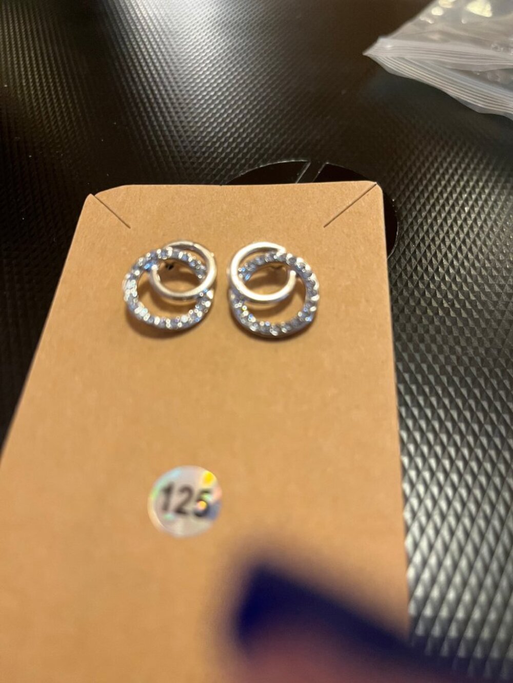 Double Hoop Rhinestone Post Earrings - Picture 2 of 2